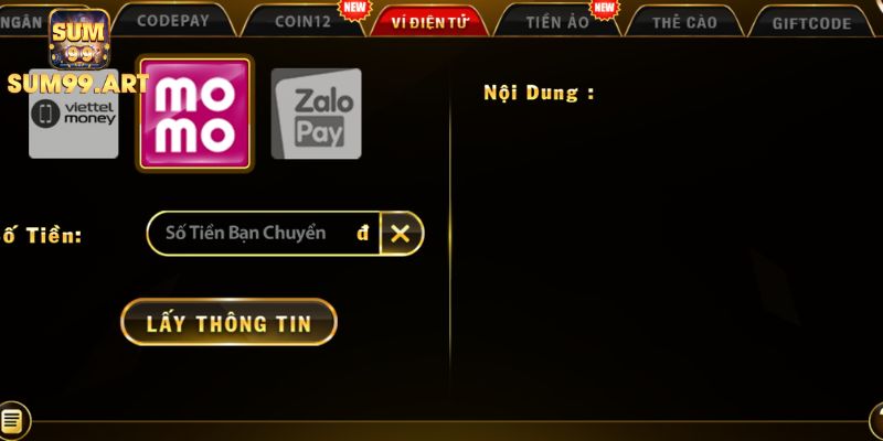 Nạp Và Rút Tiền SUM99 2 Nạp và rút tiền SUM99 thanh toán qua ví điện tử